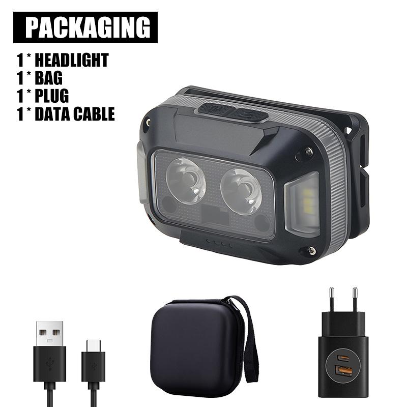 Mini Portable 3-source Sensing LED Headlight with Strong Light Ultra Bright Outdoor Waterproof Fishing Head Mounted Flashlight
