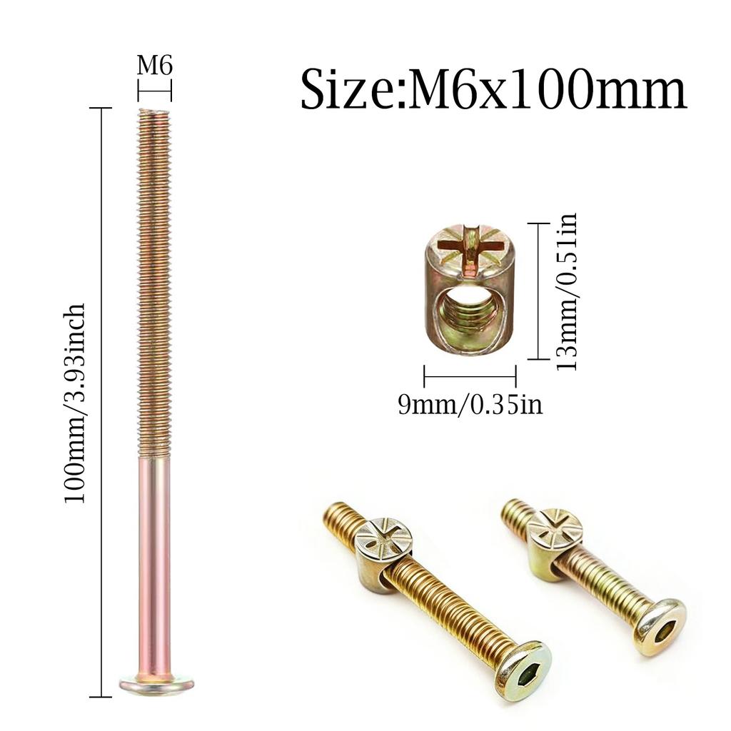 10pcs M6x40/60/80/90/100mm Furniture Bolts Nut Set Hex Socket Screw with Barrel Nuts For Bed Chair Cabinet