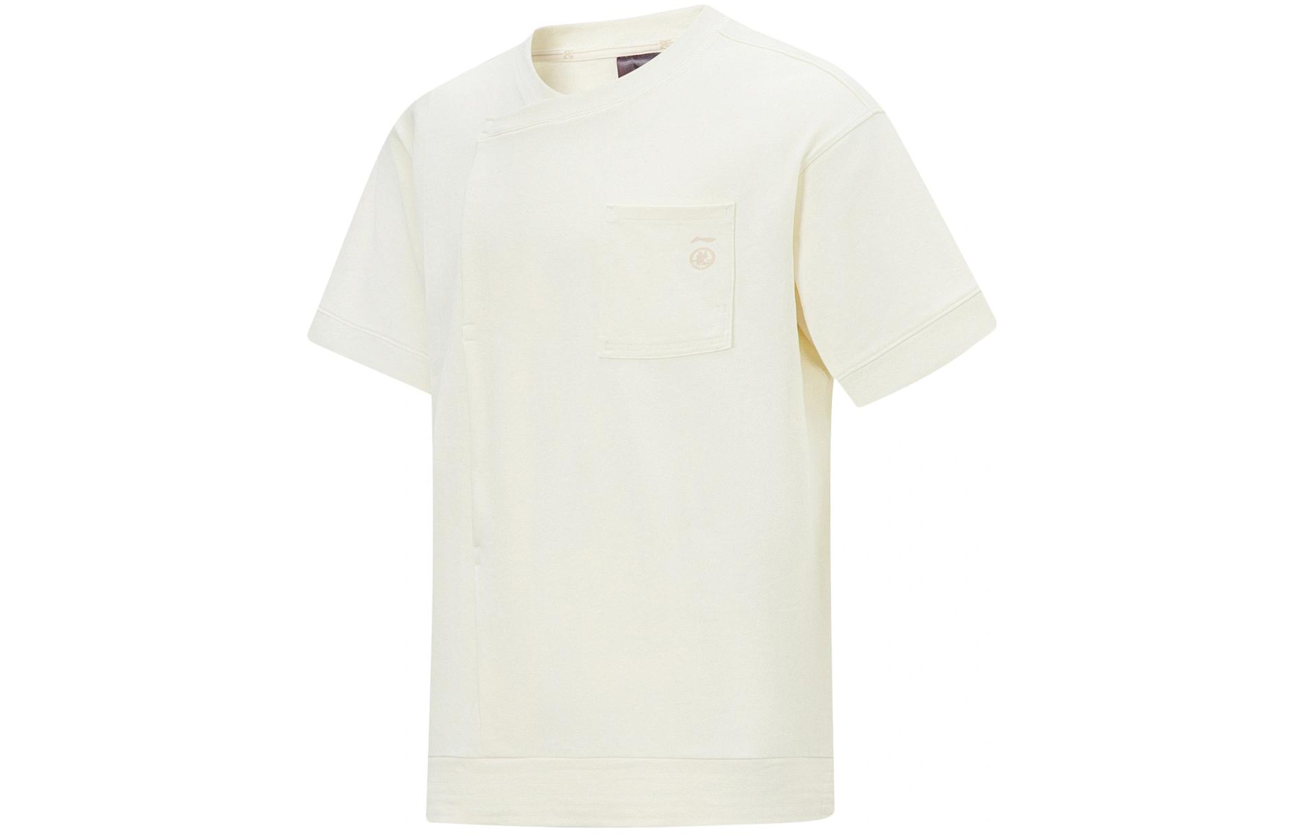 Li Ning Li Ning X Jackie Chan T Shirts Unisex Papyrus White Crew Neck Moderate Straight Fit AHST621-1 L