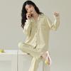 Damen Baumwoll-Pyjama-Set - Langarm, Lange Hose, Revers-Cardigan, Vielseitig für Zuhause oder Freizeitkleidung