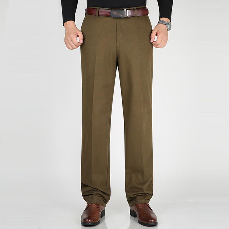 Autumn Winter Men's Trousers Business Casual Pants Long Vintage Cotton Loose Thick Plus Velvet Straight Leg Suits Pants For Men