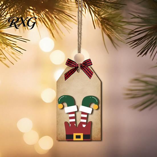 Natural Pine Wood Decor Christmas Wooden Hanging Ornaments, 2D Snowman Reindeer Clown Figure Rustic Party Supplies Pendant Decorations, Farmhouse