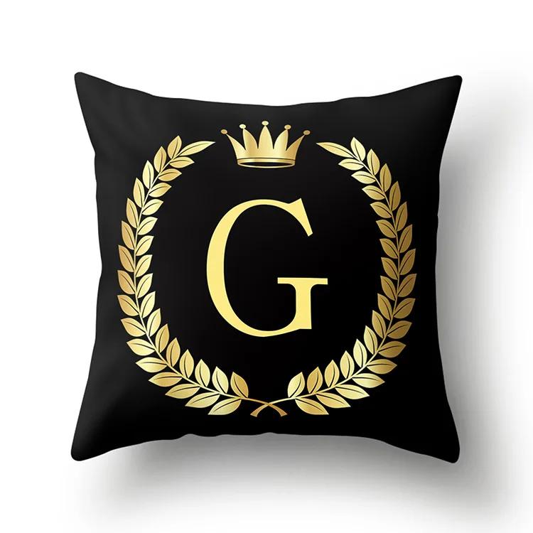 Black Gold Letter Pattern Decorative Cushions Pillowcase Polyester Cushion Cover Throw Pillow Sofa Decoration Pillowcover 40553