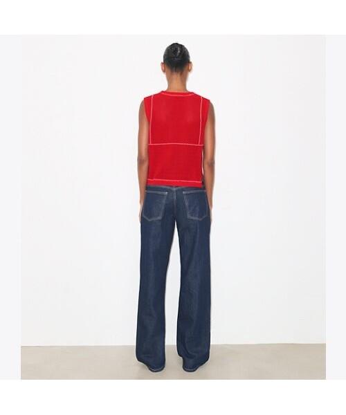 Tolibeochi Cotton And Nylon Mesh Top - Bright Red / White