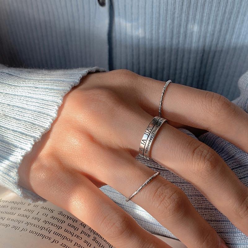 Silver Unique 925 Open Ring Featuring Retro Roman Numerals Perfect For Women Stylish