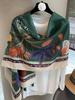 Elegant Women Silk Scarf Wrap Shawl Retro Green Print Sunscreen Bandanas Hijab Mujer Scarve Pareo Headscarf Travel Fashion New