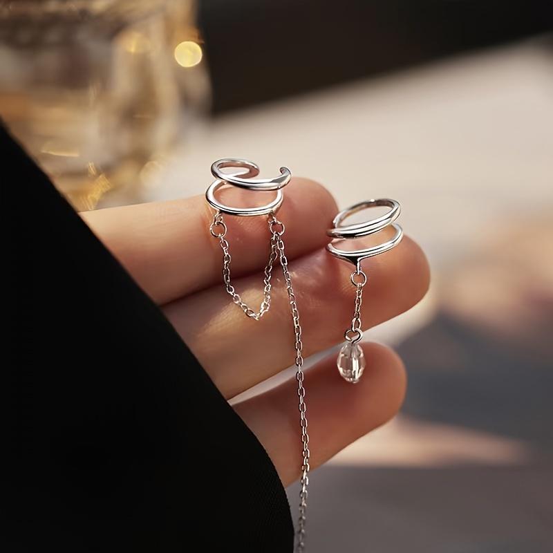 Sweet Cool Spicy Style Asymmetrical Chain Tassel Long Ear Cuff