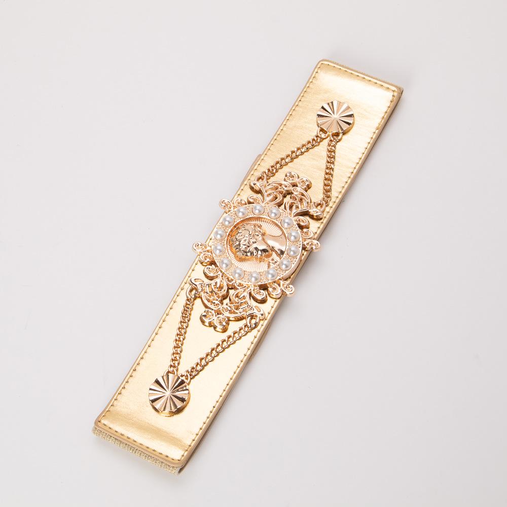 Retro Pearl Beauty Elastic Waistband: Women's Versatile Ultra-Wide Mirror Leather Belt