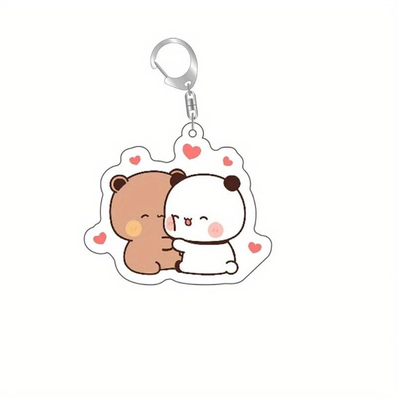 Cute  La bubuDudu Keychain Figure Couple Baby Grey Bear White Panda Key Chain Car Ring Jewelry Gifts Bag Pendant Accessories