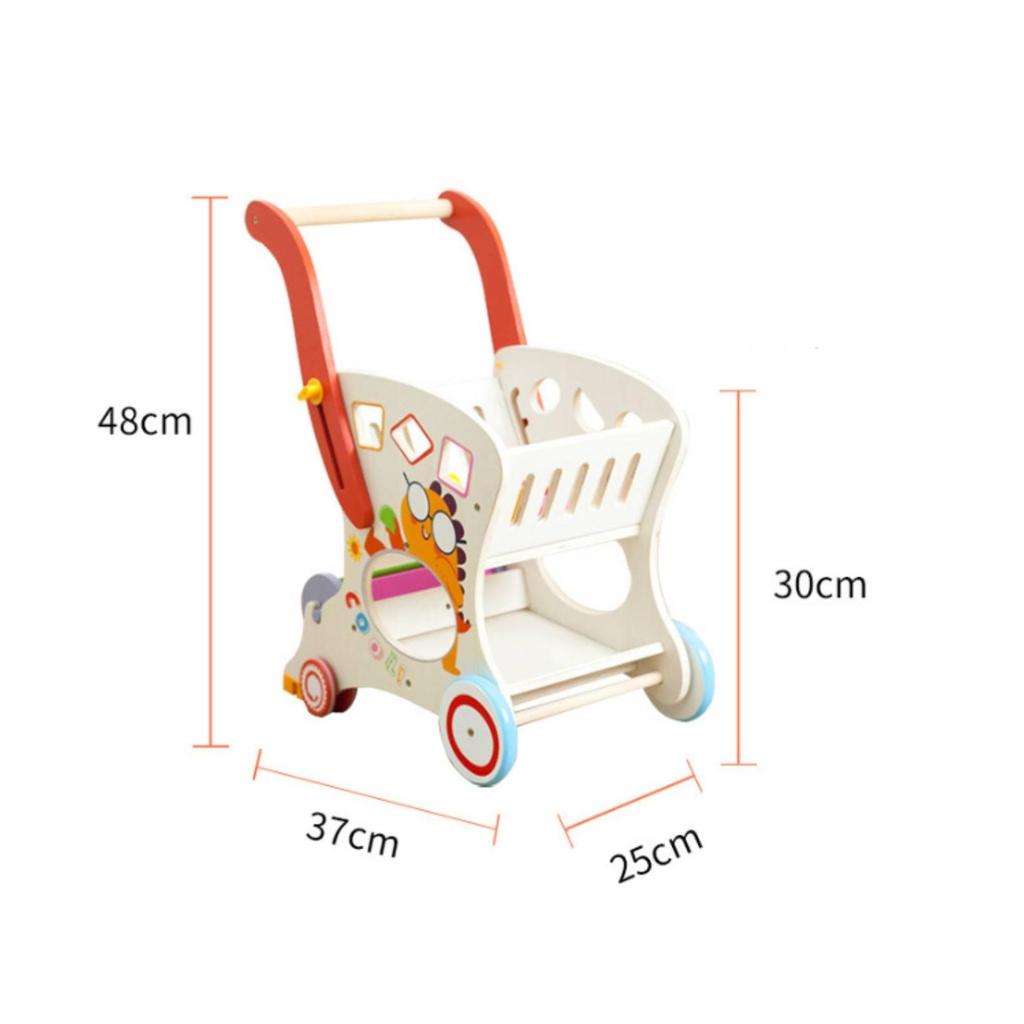 Wooden Infant Pusher Cart Cutout Openings Push Stacking Rings Play for Young