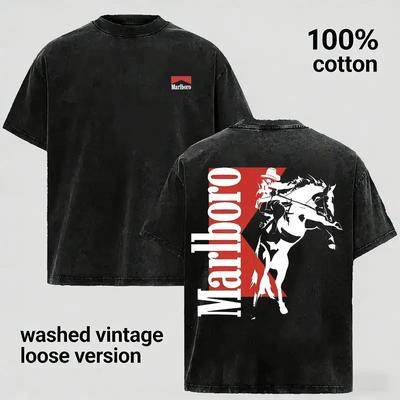 [100% Bavlna] [Vyrobené v USA] Praná vintage džínsová mikina s kapucňou Marlboro,