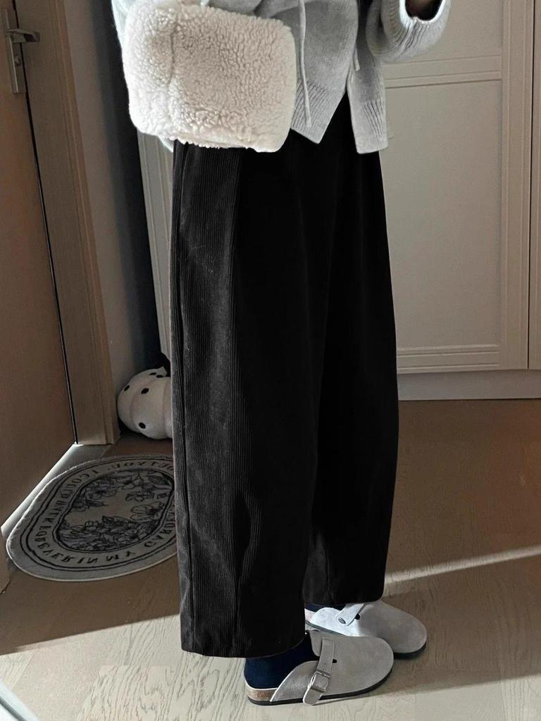 Retro Japanese Loose Fit Plus Size Corduroy Harem Pants for Women