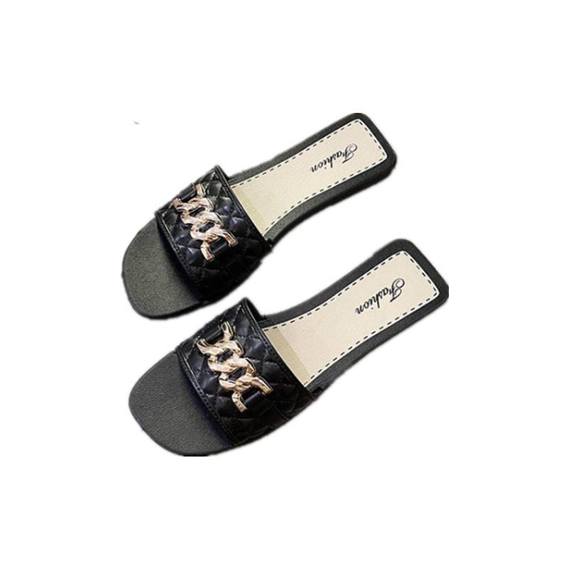 

2024 Summer New External Wearing Slippers Women s Roman Style Fashion Buckle Flat Bottom Women s Fashion Slippers 40-41 чёрный