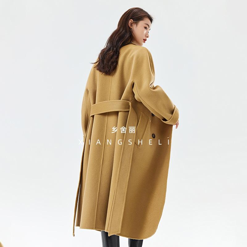 Autumn and Winter New M Home Classic Handmade Double-sided Wool Coat Belt Woolen Coat Temperament Commuting
