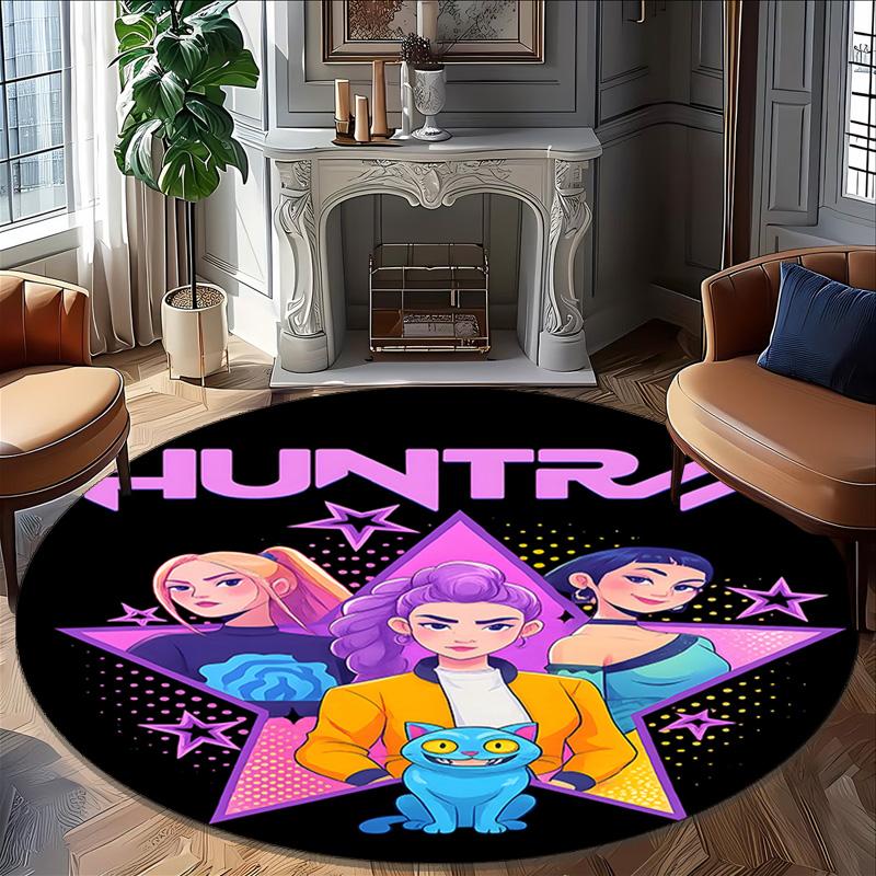1pc KPop Demon Hunters15 Print Round Carpet Chair Round Carpet Suitable for Bedroom Living Room Home Decorative Carpet