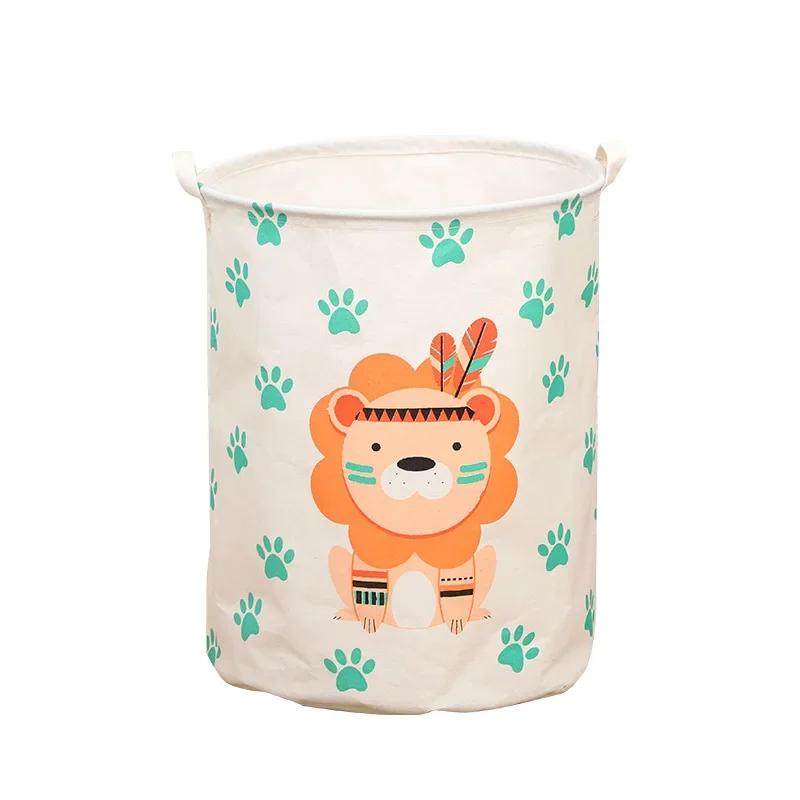 Animal Laundry Toys Organizer Basket Large Cartoon Canvas Barrel Basket Clothes Organizer Kids Toys Basket With Handle