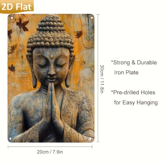 Tin SignVintage Golden Leaf Buddha Aluminum Wall Sign Retro Metal Decor For Home GardenPerfect For Room Decor