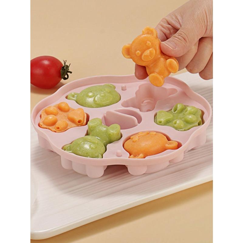 Cavity Cute Animal Ice Cream Silicone Mold, Easy Release with Lid Design, Cartoon Cat Paw & Bear Shaped Ice Cream/Ice Cube Maker