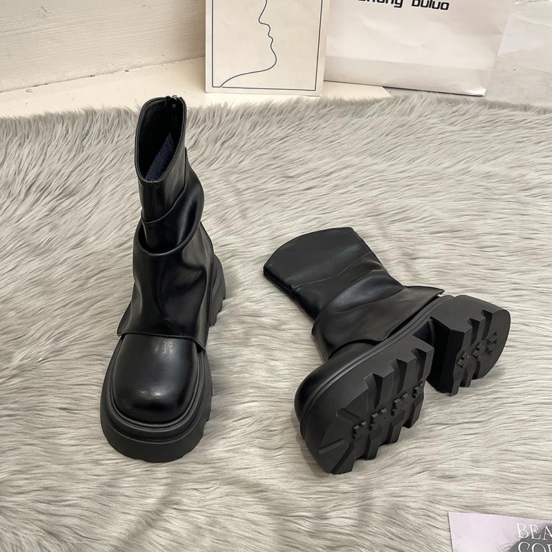 Fashion British Style Women Mordern Short Boots Fashion Platform Height Increase Trouser Legs Booties Winter Shoes Zapatos De Mujer