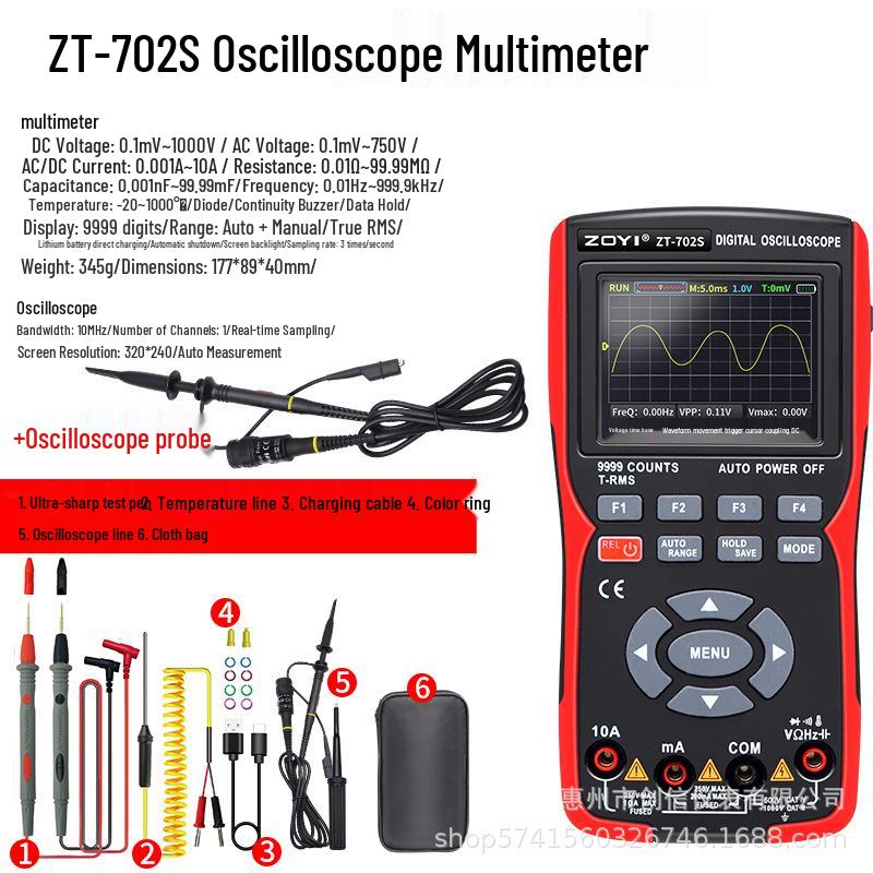 ZOYI ZT-702S High Precision 10MHz Two-in-One Oscilloscope Multimeter with Signal Generator