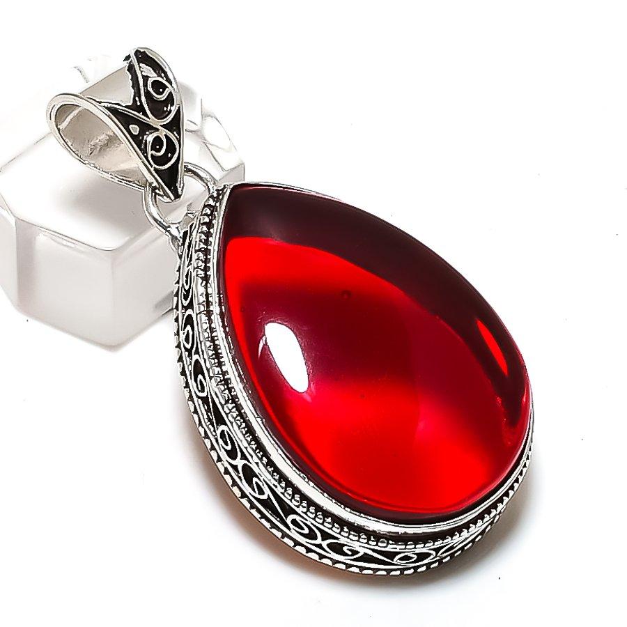 Natural Mozambique Garnet 925 Sterling Silver Jewelry Pendant 1.89" ETC-14571