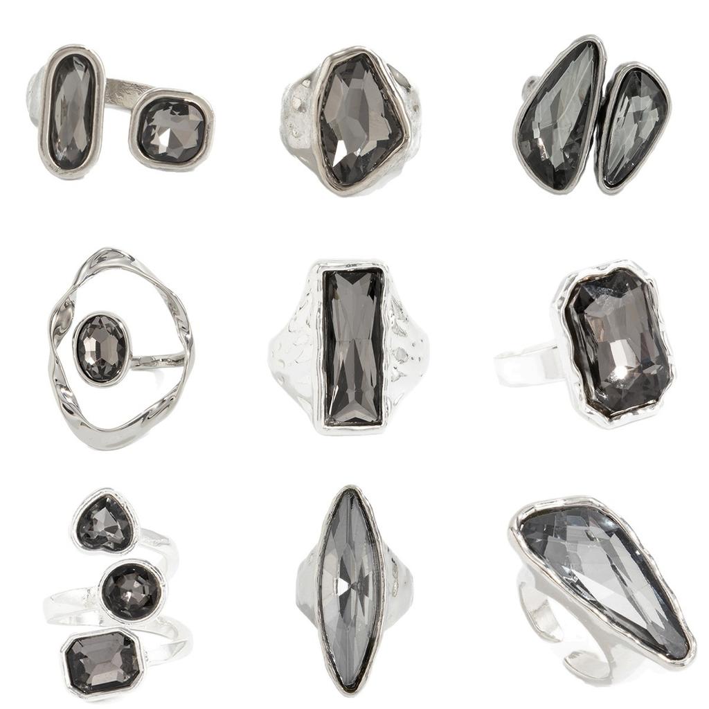 Ensemble de Bagues Carrées Géométriques en Métal et Acrylique Diamanté, Style Mode Luxe Léger