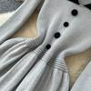 Korean-Style Peter Pan Collar Knit Dress for Women Fall Single-breasted Long Sleeve Slim-Fit Professional Elegant Sweater Dress