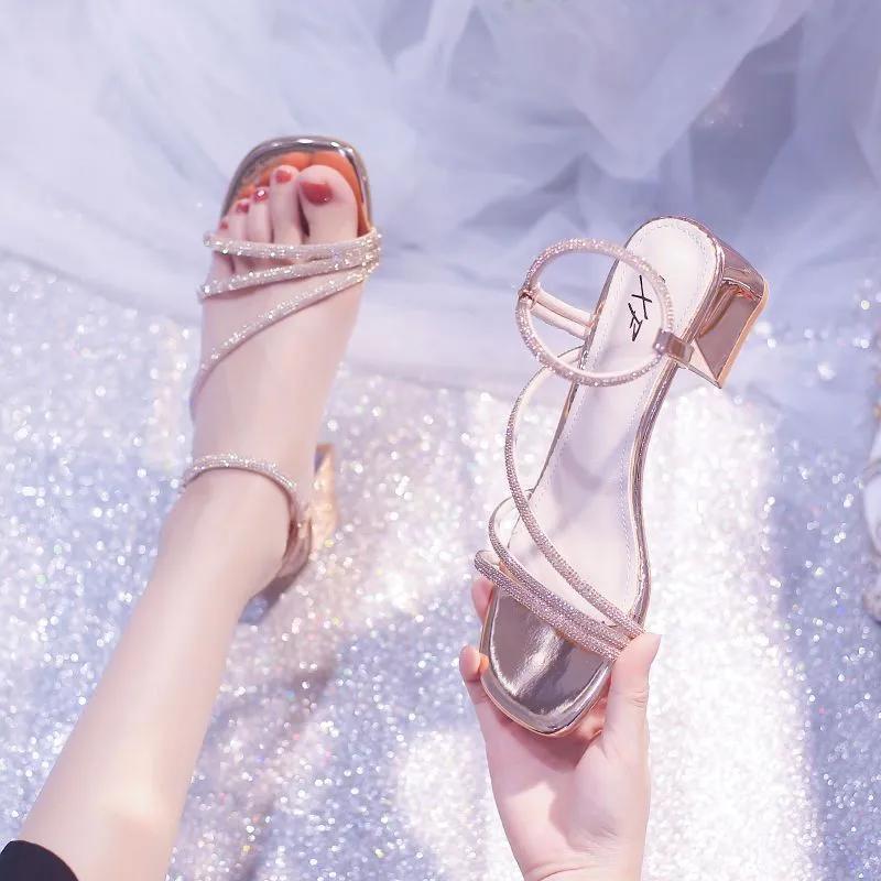  women cute sweet high quality silver crystal shining square heel sandal shoes lady fashion peep toe heel shoes ab587