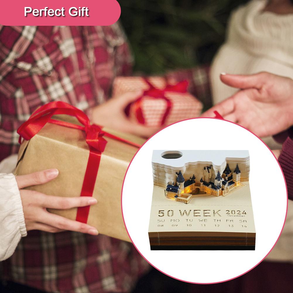 3D Desk Calendar Memo Pad Castle Time Piece Calendar Tear Off Paper Reveal Magic Castle 3D Non-Sticky Note Pad for Office/Home