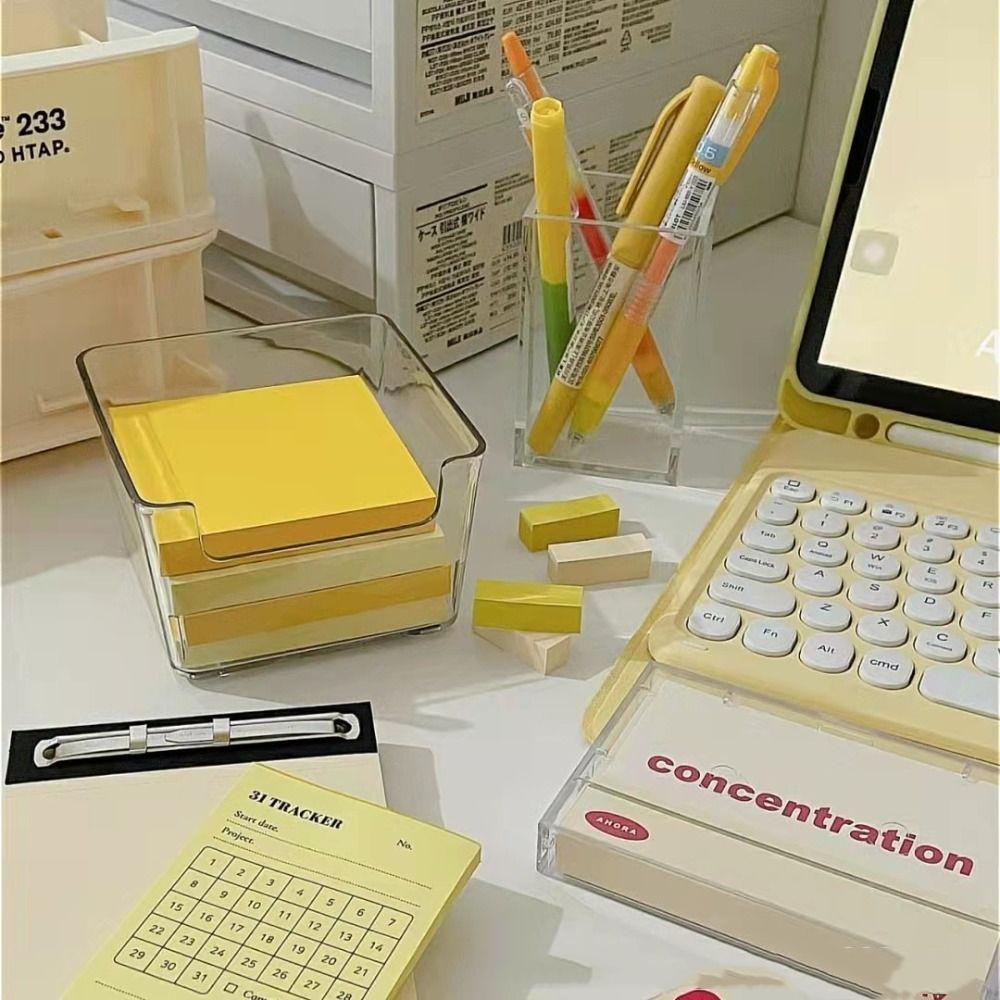 Transparent Clear Note Box Chic Desk Organizer INS Acrylic Note Holder  Stationery Storage