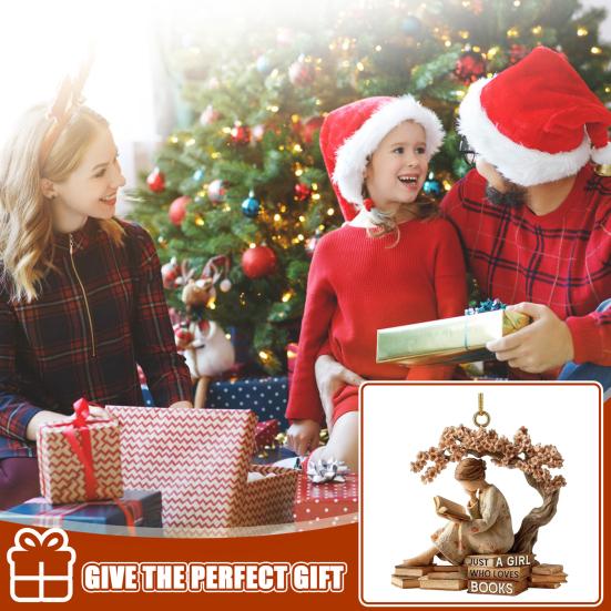 Just A Girl Who Loves Book Christmas Ornament 2D Flat Acrylic Reading Lovers Hanging