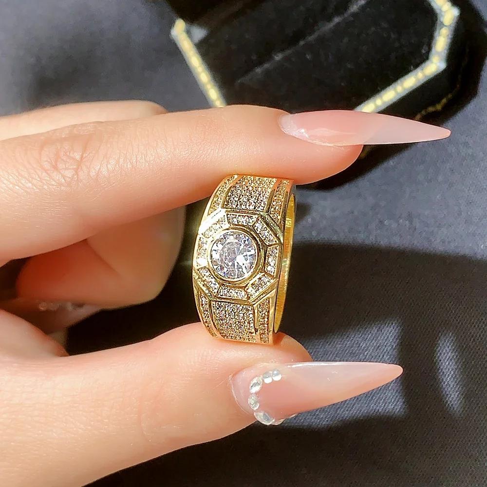Luxurious 18k Gold Men's AAAA Zircon Ring for Anniversary Gift Men's Jewelry Men RingHigh Quality Party Jewelry