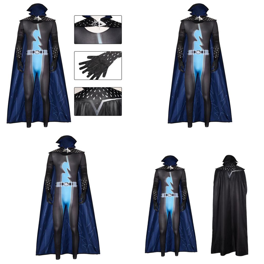 Halloween Megamind Jumpsuit Cloak Glove Set Performance Costume For Cosplay And Stage Performances
