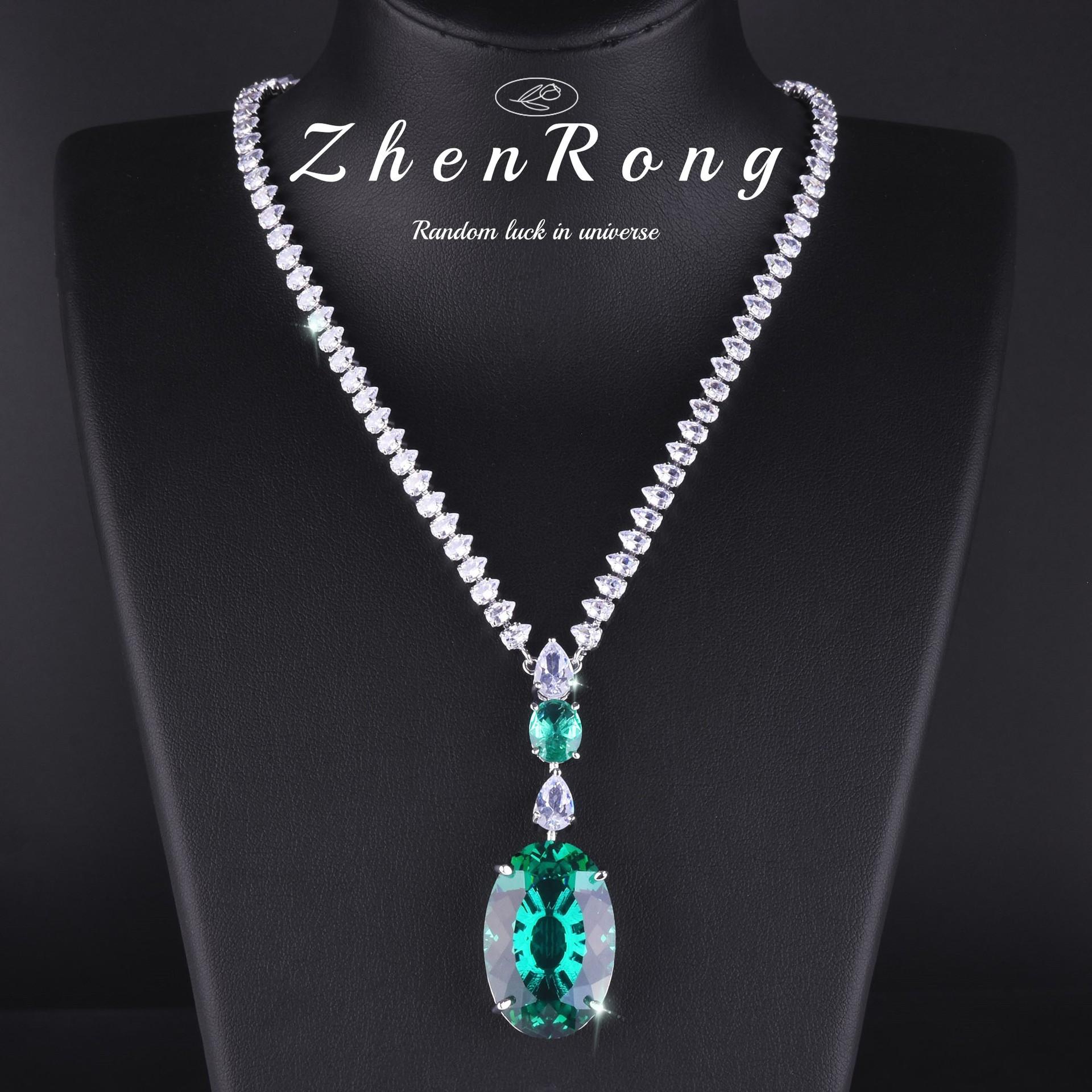 Luxury Full Diamond Imitation Paraiba Chain Dress Dinner Stud Earrings Bridal Wedding Jewelry Ring Colorful Treasure Set Women