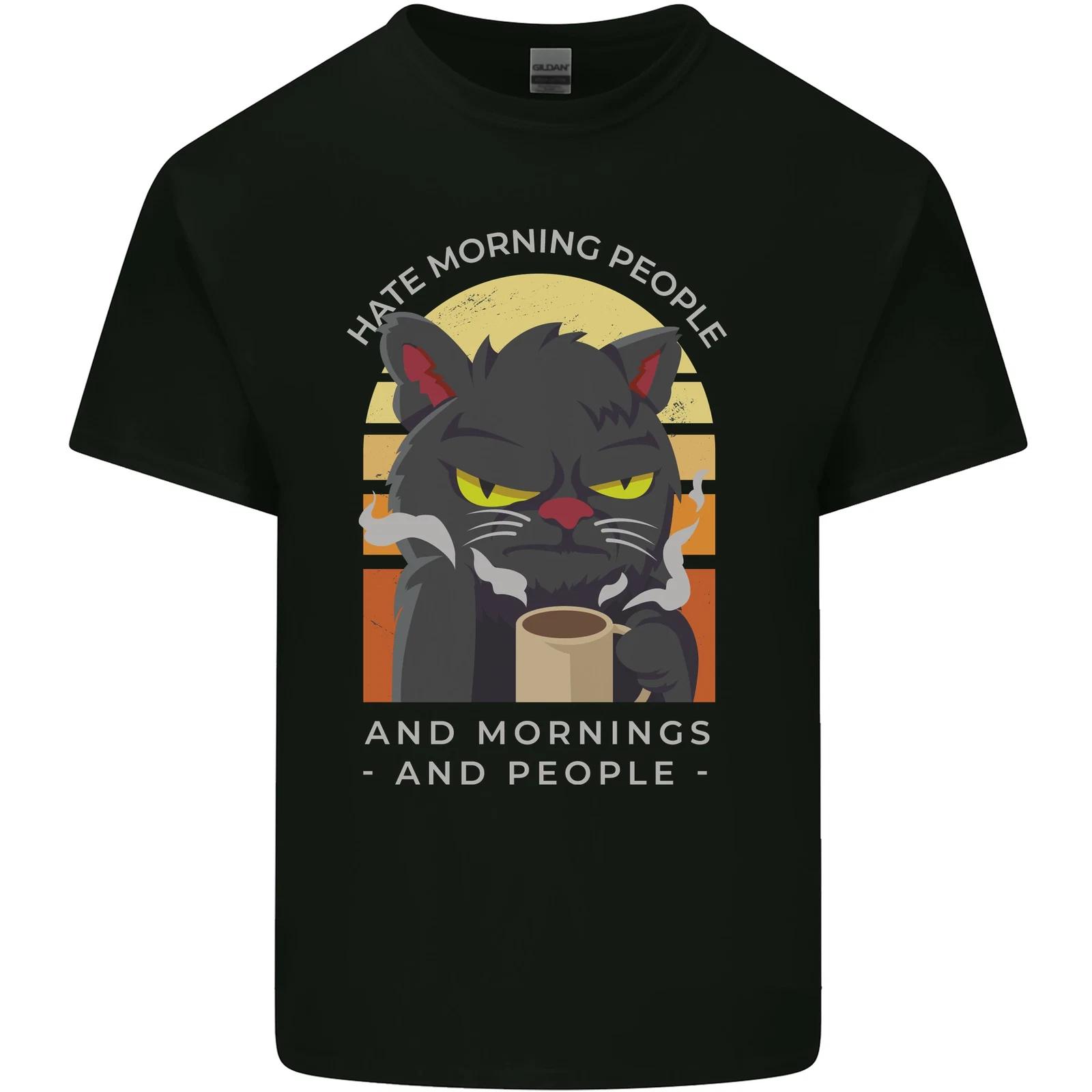 Funny Cat I Hate Morning People Coffee Kids T-Shirt Childrens 4XL