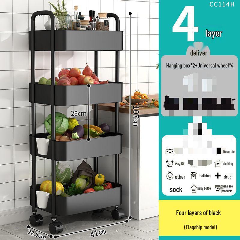 Multi-Layer Kitchen and Bathroom Storage Trolley with Wheels