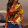 Women's Casual Long Sleeve Maple Leaf Print Round Neck Blouse for Everyday Wear