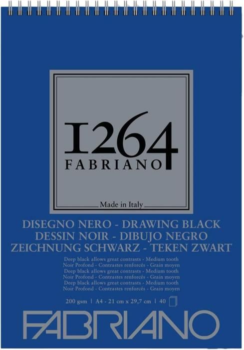 Bloc Spiral Papier Dessin noir A4 - 40 feuilles, 200 g/m² - 1264
