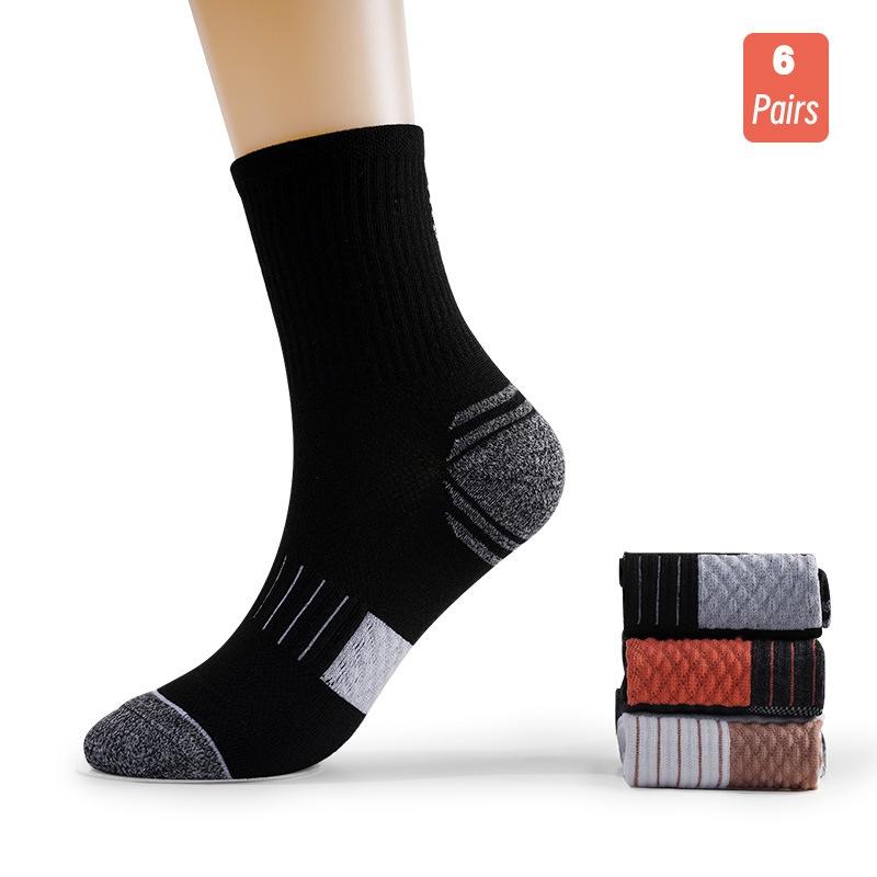 6 Pairs Of Running Socks Towel Bottom Shock-Absorbing Midsole Sports Socks Men's Outdoor Breathable Running Socks