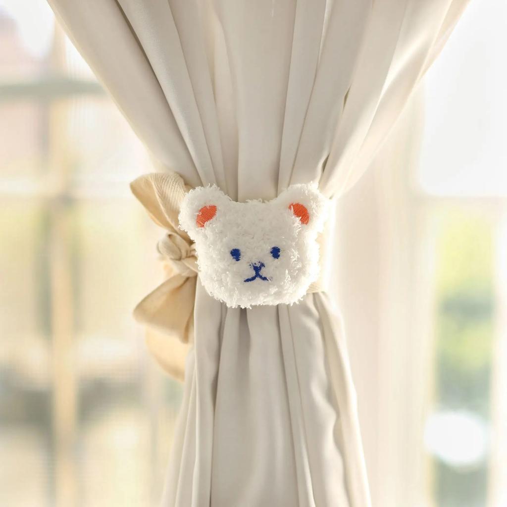 Cute Khaki White Warm Color Plush Bear Flower Curtain Tie Kids Girl Bedroom Livingroom Curtain Folding Bind Rope Home Decoration