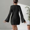 Fashionable Women's Sexy Deep V Hollowed,out Bell Sleeve Beach Cover,up Bikini Outer Dress