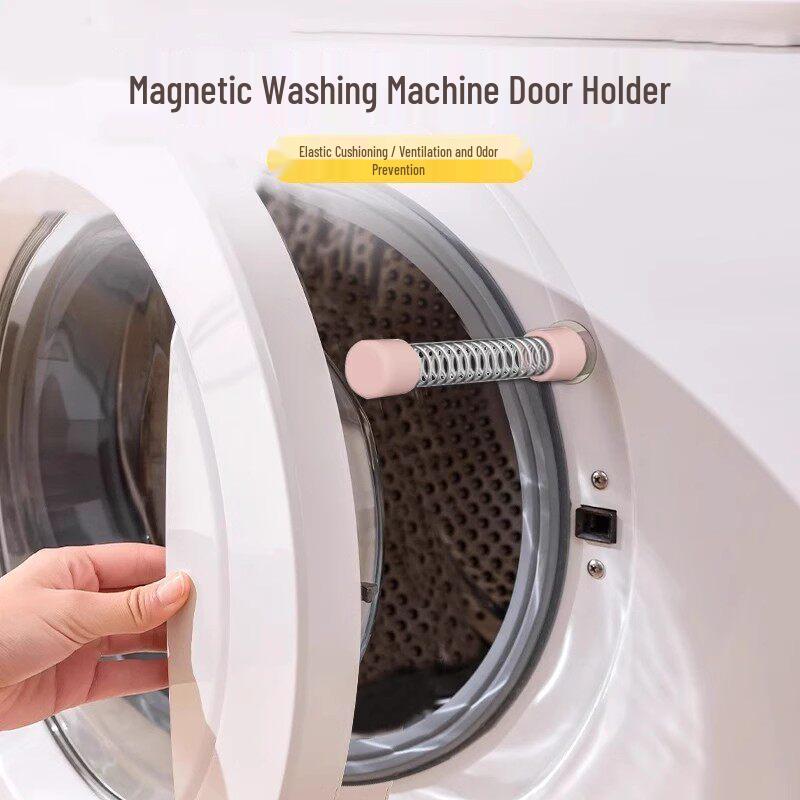 Magnetic Washing Machine Door Holder and Anti-Collision Buckle with Ventilation, Anti-Pinch Limiter, and Protective Door Stopper Sticker.