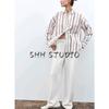 Spring New Women's Clothing Lapel Long Sleeves Loose Poplin Stripes Shirt 2262115 2262116