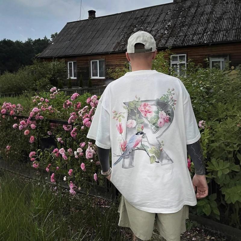 American Vintage High Street T-Shirt Cartoon Print Loose Fit Short Sleeve Men Women Teens