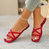 Fashion Orange Flat Sandals For Woman Leather Luxury Casual Summer Non-slip Slippers Ladies Open Toe Square Head Outdoor Beach Slippers