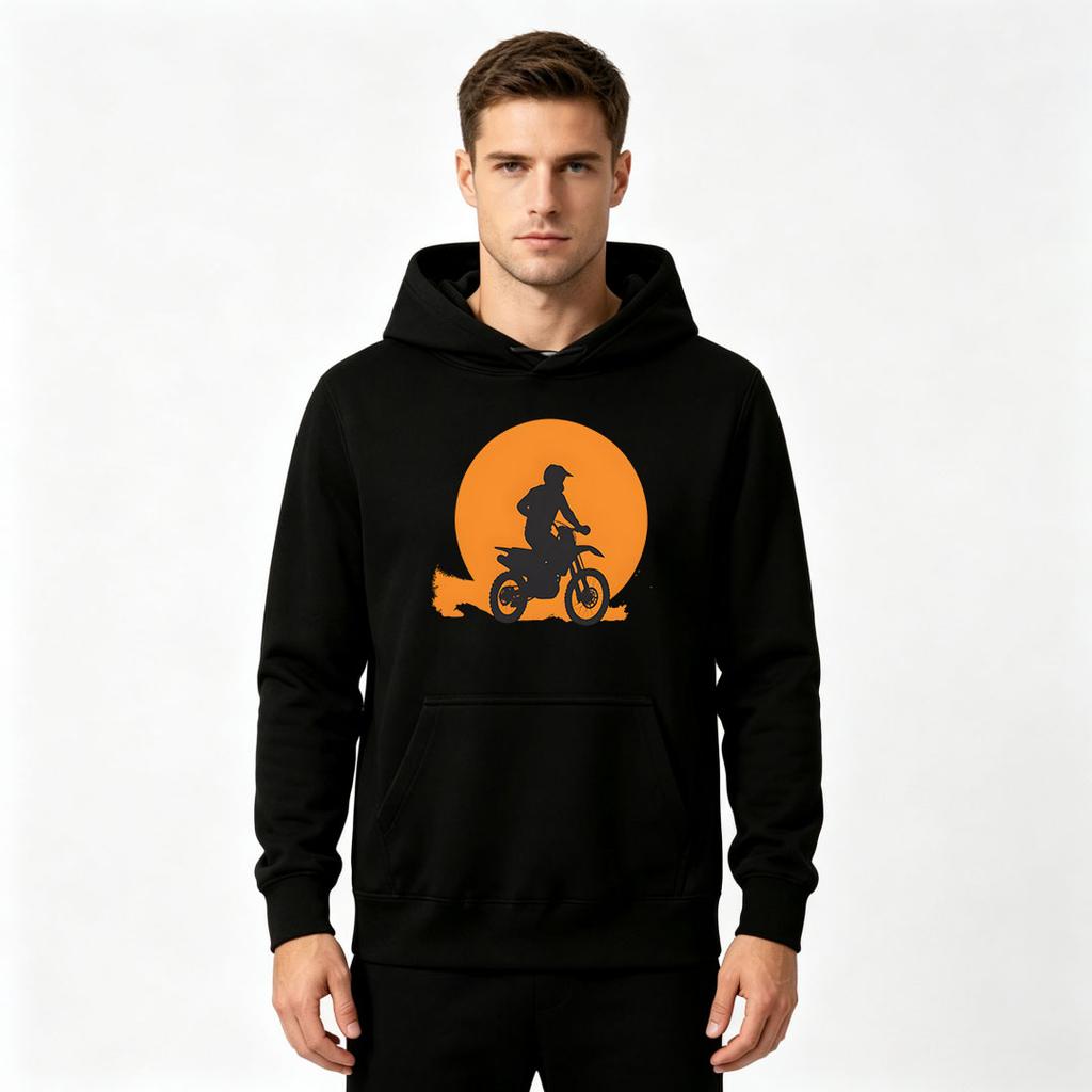 Men's Dirt Bike Rider Sunset Print Pullover Hoodie Casual Long Sleeve Hooded Sweatshirt
