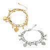 Women Bracelet Hollow Chain Heart Pendant Double-layered Lobster Clip Titanium Steel Bead Adjustable Length Electroplated Wrist Jewelry