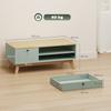 Living Room Coffee Table, Rectangular Side Table with Drawer, Door and Open Compartment, Light Green and Oak