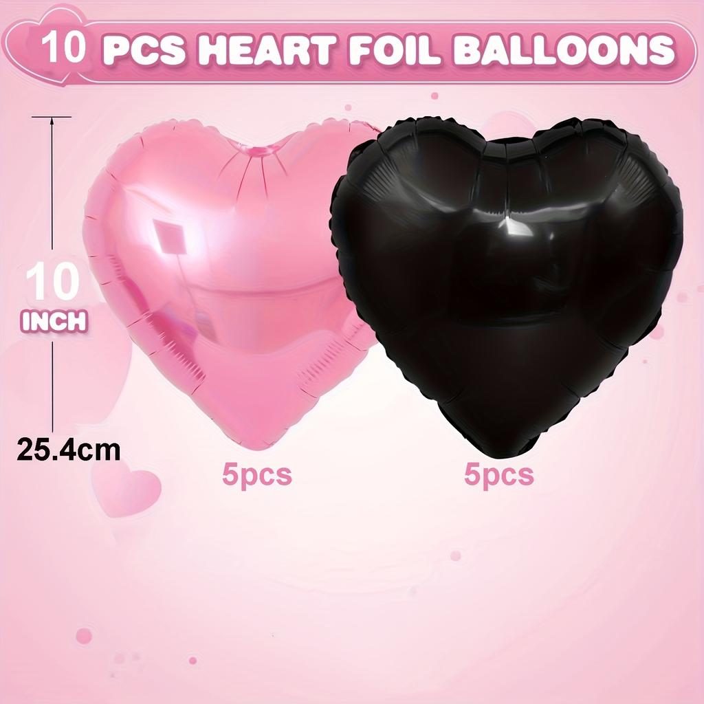10 Stück 10 Zoll Rosa Herz Folienballons Schwarze Rosa Herzballons für Valentinstag Geburtstagsparty Hochzeit Babyparty Dekorationen