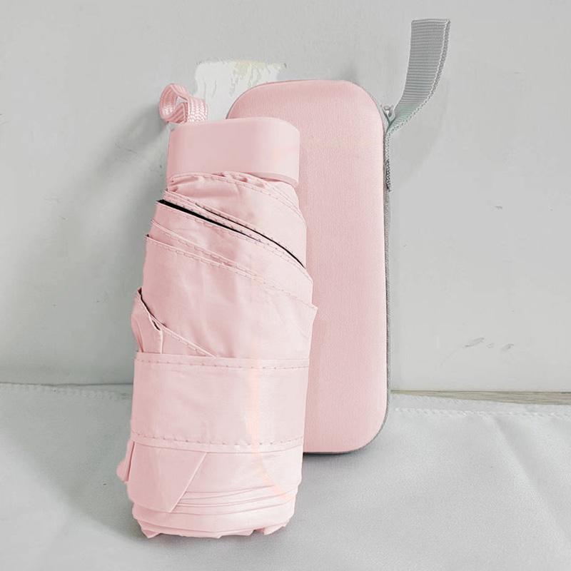 Mini Sunshade Umbrella,6-bone Umbrella On Sunny And Rainy Days, Convenient For Outdoor Travel And Umbrella With Storage Pocket